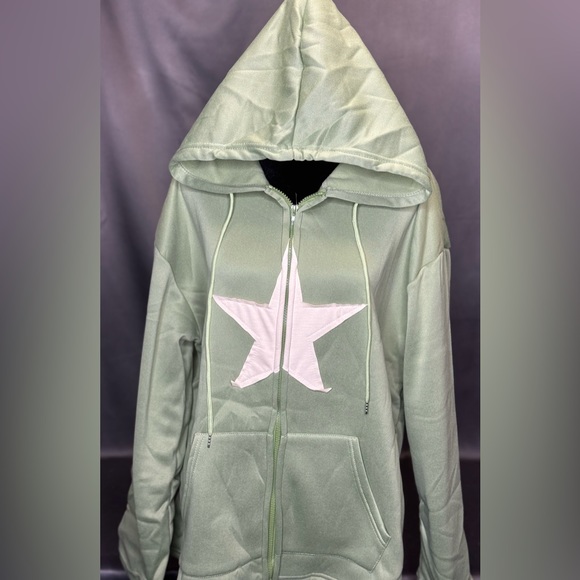 Tops - SOLD ON MERCARI - Women’s Full-Zipper Hoodie with Star Design, Army Green, XL